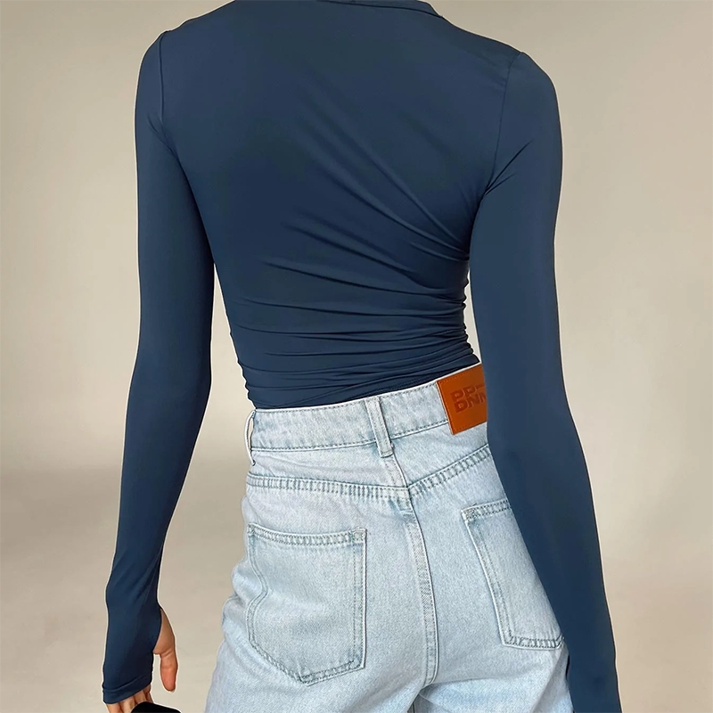 Female Korean Fashion Crop Tops Women Long Sleeve T-Shirts Solid Color O Neck Slim Fit Casual Basic Tees Going Out Outfits