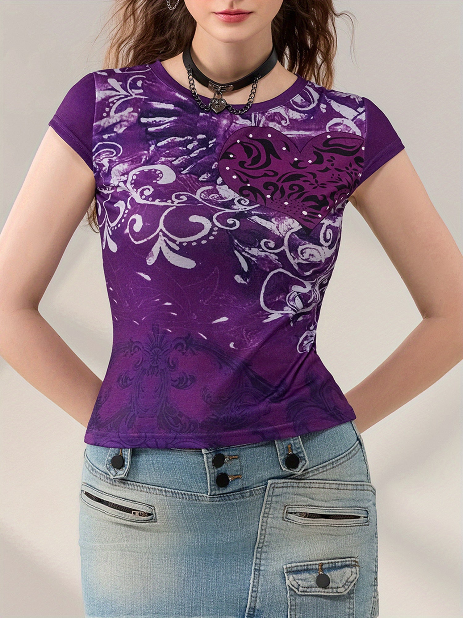 Maxct Womens Casual Short Sleeve T-shirt Vintage Printing Round Neck Exposed Navel Slim Fit Tops - Image 8