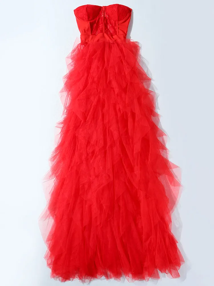 Lace Slit Tulle Dress Maxct