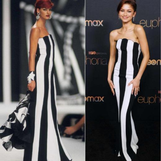 Maxct Strapless Bandage Dress Women's Hepburn Chest Wrap Skirt Black And White Striped High-end Banquet Dress Daily Wear