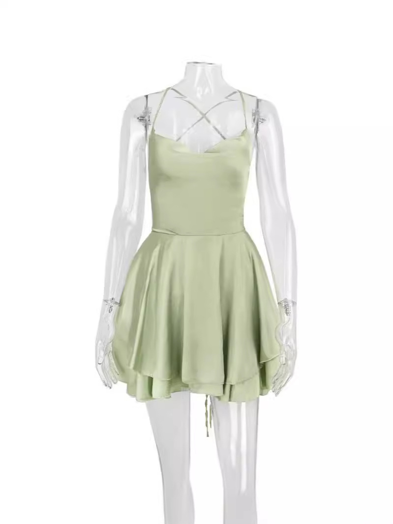 Maxct Women's Short Style Xia Xin Style Bare Back Sexy Fashion Satin Satin Dress