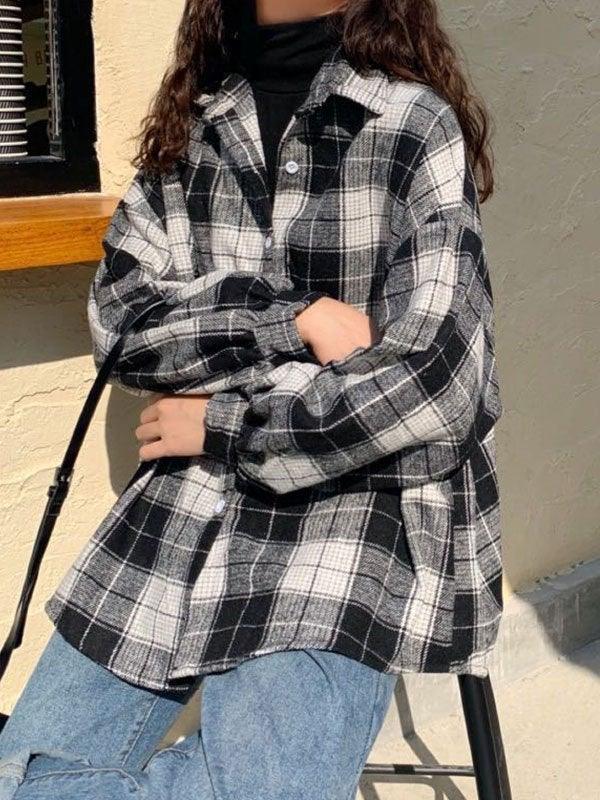 Maxct Checkered Print Button Blouse