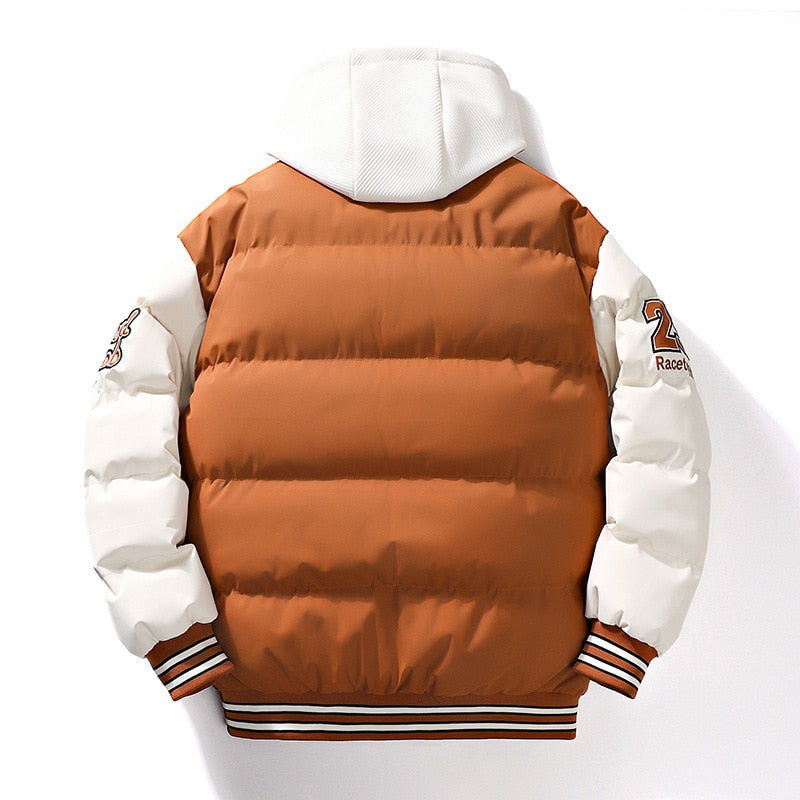 Maxct &Men's Embroidered Hooded Varsity Down Jacket