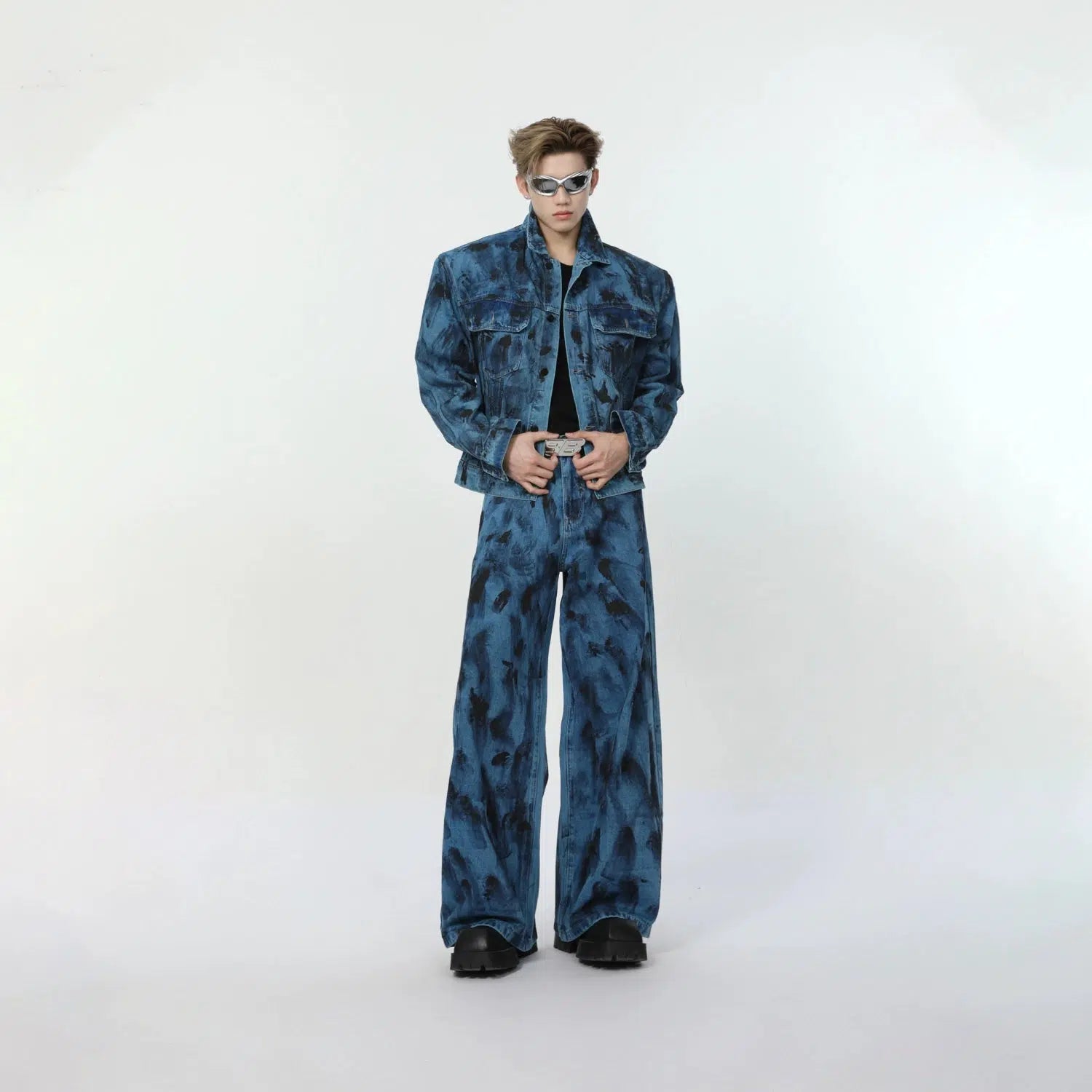Maxct Spot Dark Blue Denim Jacket & Wide-leg Jeans