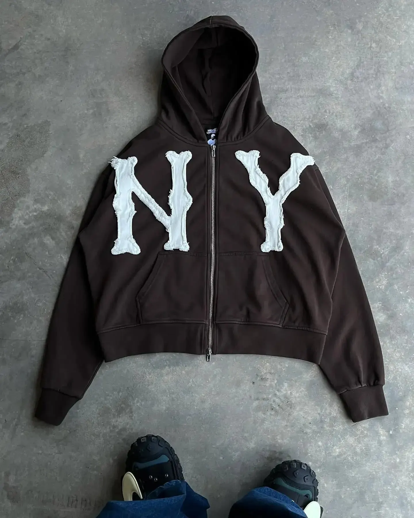 Maxct NY Letter Man Hoodie Sweatshirts Y2k Grunge Aesthetic Harajuku West Pullovers Goth Sweatshirts Grunge Loose Embroidery Hip Hop