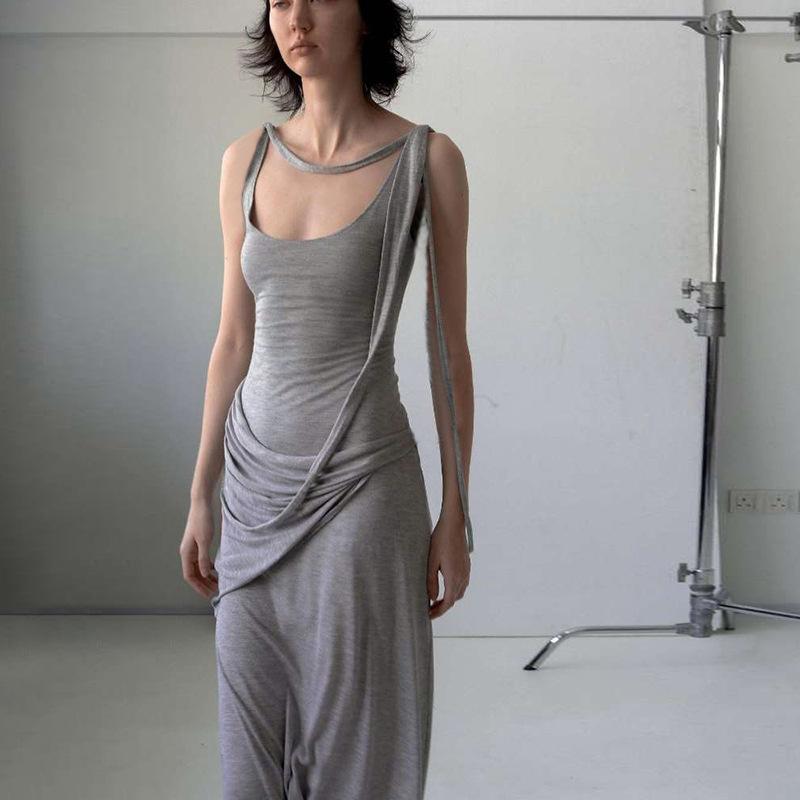 Maxct Style Autumn And Winter New Women's Fashion Pleated Round Neck Sleeveless Temperament Slim-fit Hip Dress Women