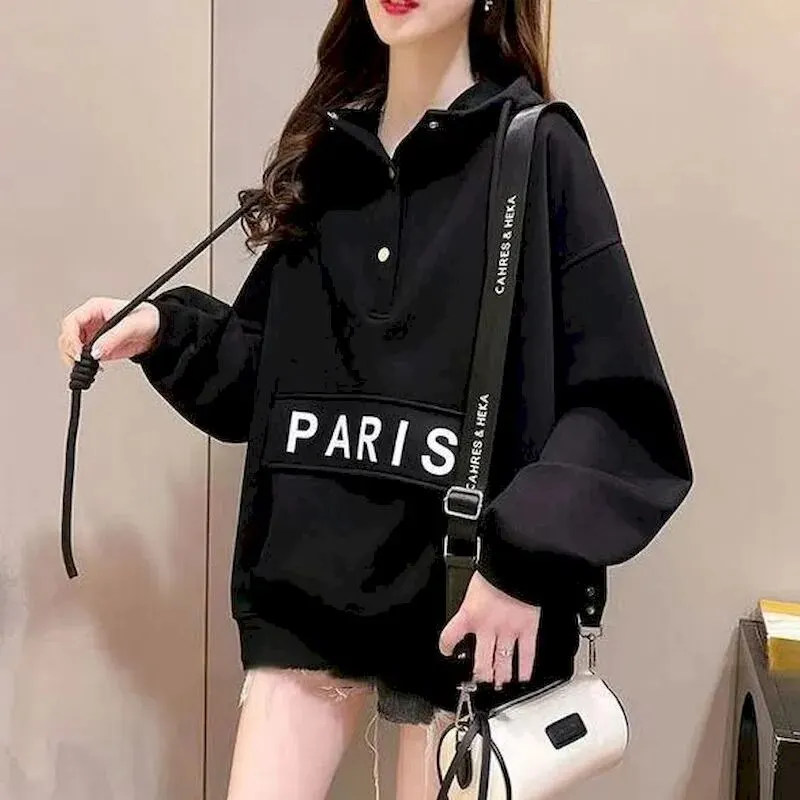 Women Spring-Autumn Thin Paris Hoodie Pullover Maxct