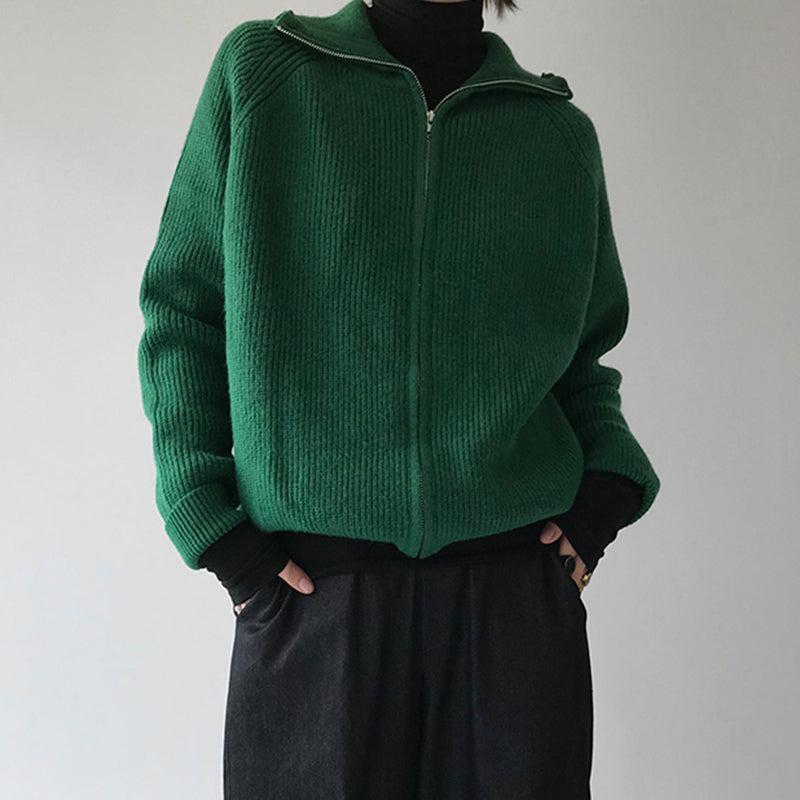Maxct Dark Green Zip Up Knit Cardigan