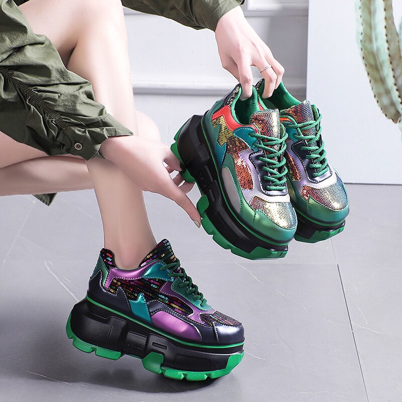 Women Chunky Sneakers - Metallic Bling Maxct