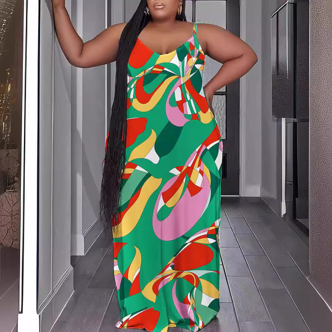 Maxct Summer Fashion Leisure Sexy Print Suspender Dress