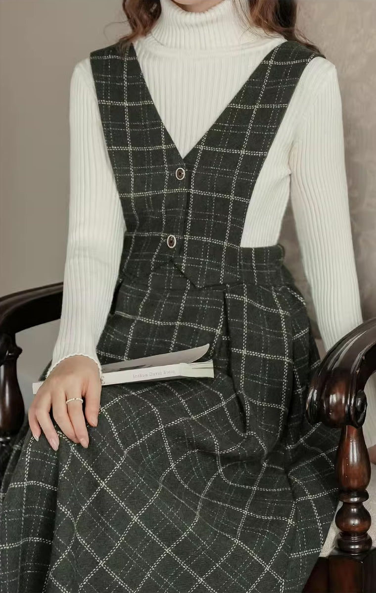 Plaid Vest Pinafore Dress Maxct