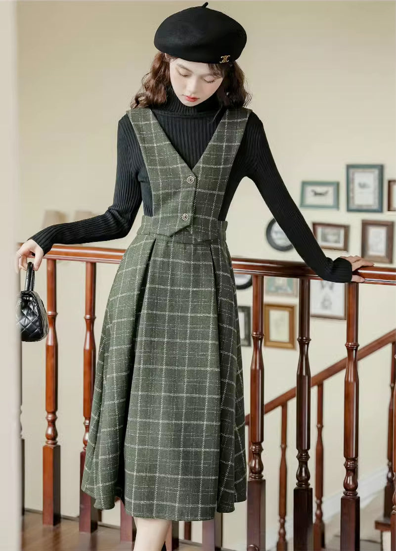 Plaid Vest Pinafore Dress Maxct