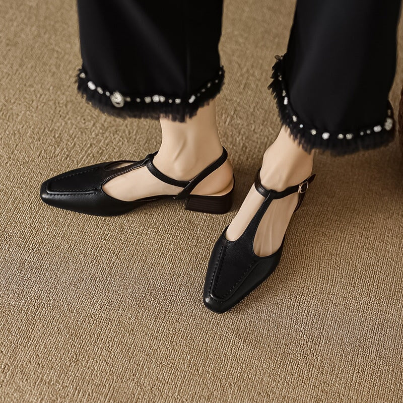 T strap Detail Mary Jane Slingback Sandals Block Heel Square Toe Maxct