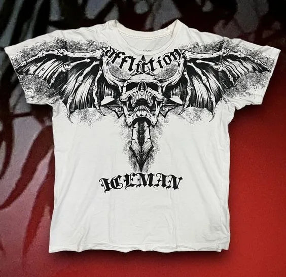 Maxct Summer Y2K Aesthetic Gothic Fashion Cartoon Printed Short Sleeved Graphic T Shirts Retro Hot Casual Loose T-shirt Couple Top 1017