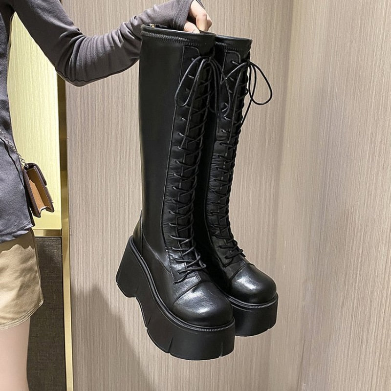 Soft Lace-up Ladies Platform Heel Boots Maxct