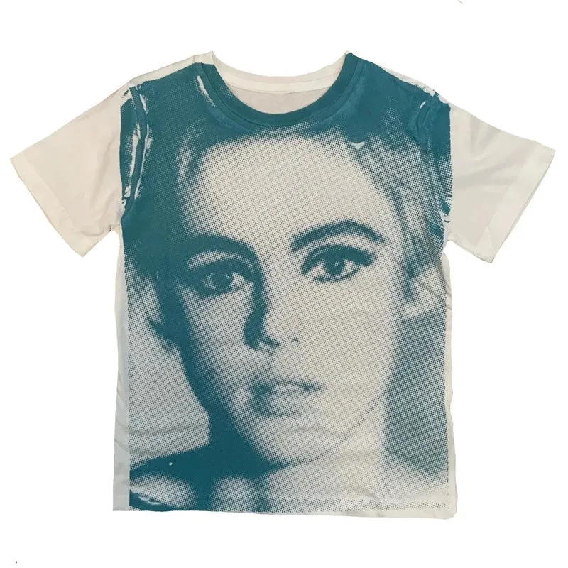 Maxct 90s Vintage Portrait Graphic Print T-shirt Harajuku Crop Top Y2K Aesthetic Summer Slim Fit Tees Tops Women Streetwear Gothic