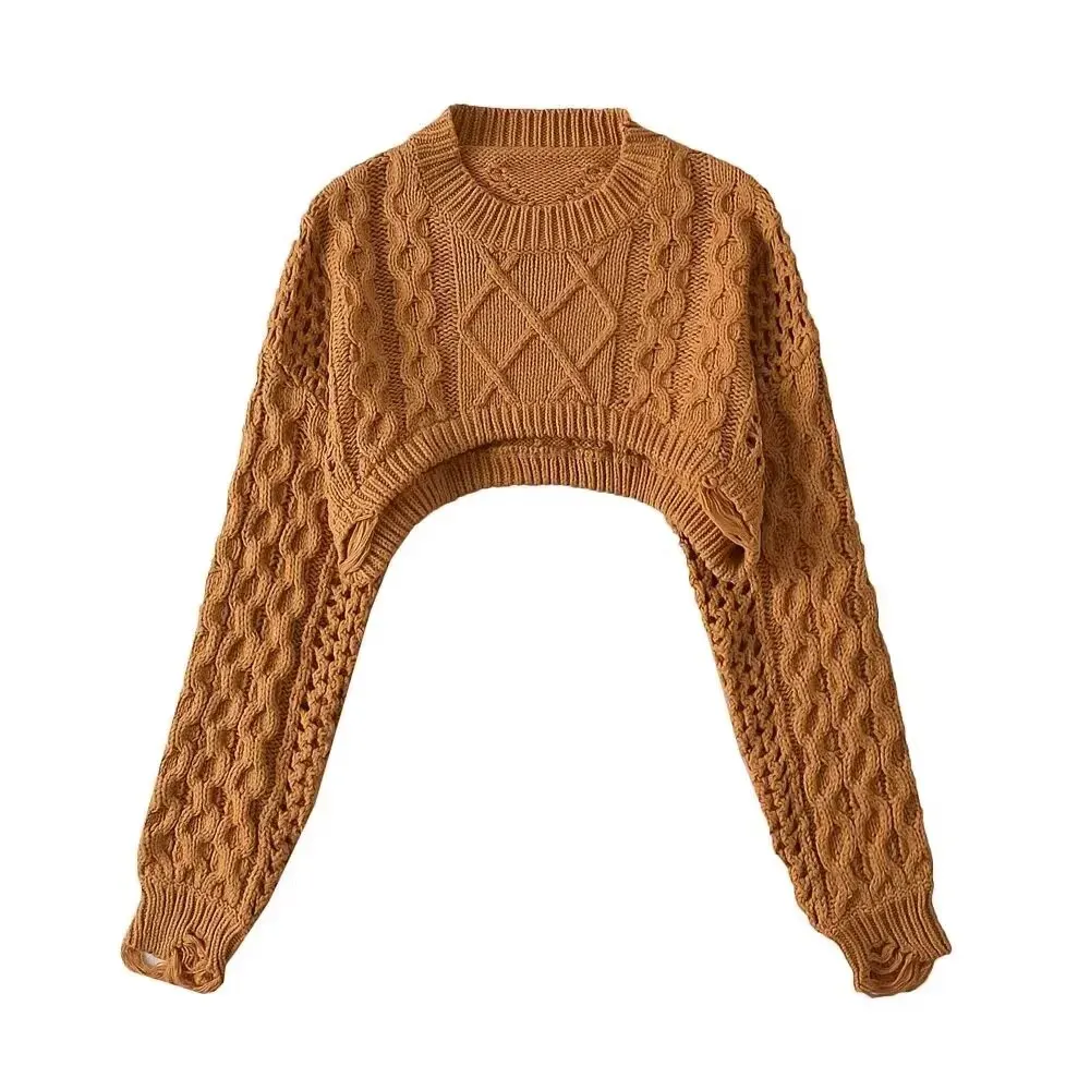 Maxct Sweater For Women Vintage Loose Casual Long Sleeve Knit Sweater Y2k Hollow Out Streetwear Top