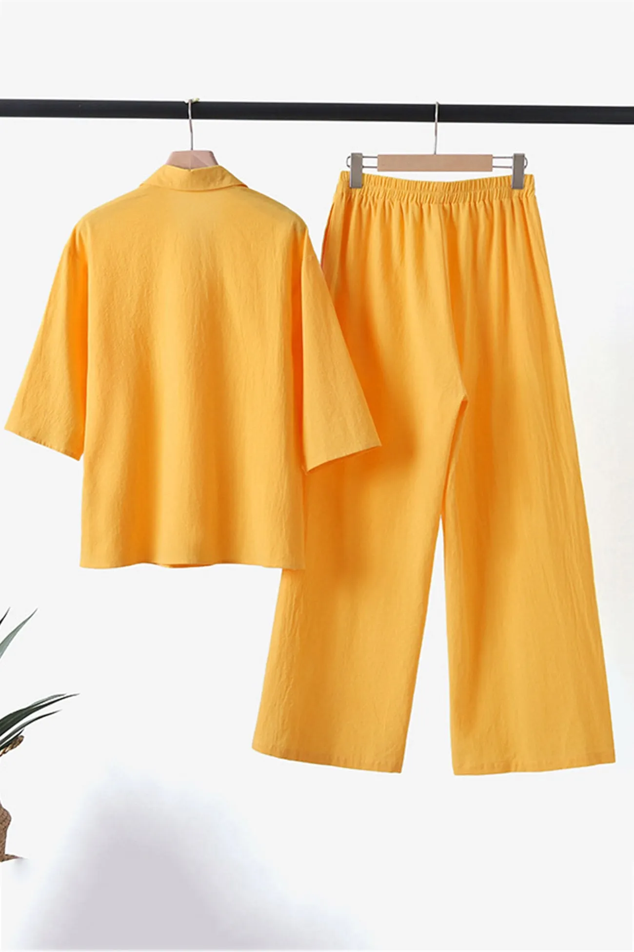 Maxct Cotton Linen Blouse Long Pants Set