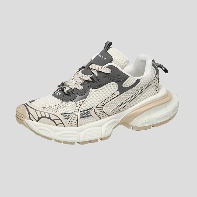 White Chunky Sneakers 5cm Leather Shoes Maxct