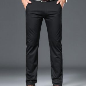 Maxct Classic Design Dress Pants, Men's Semi-formal Embroidery Stretch Dress Pants For Fall Winter Business