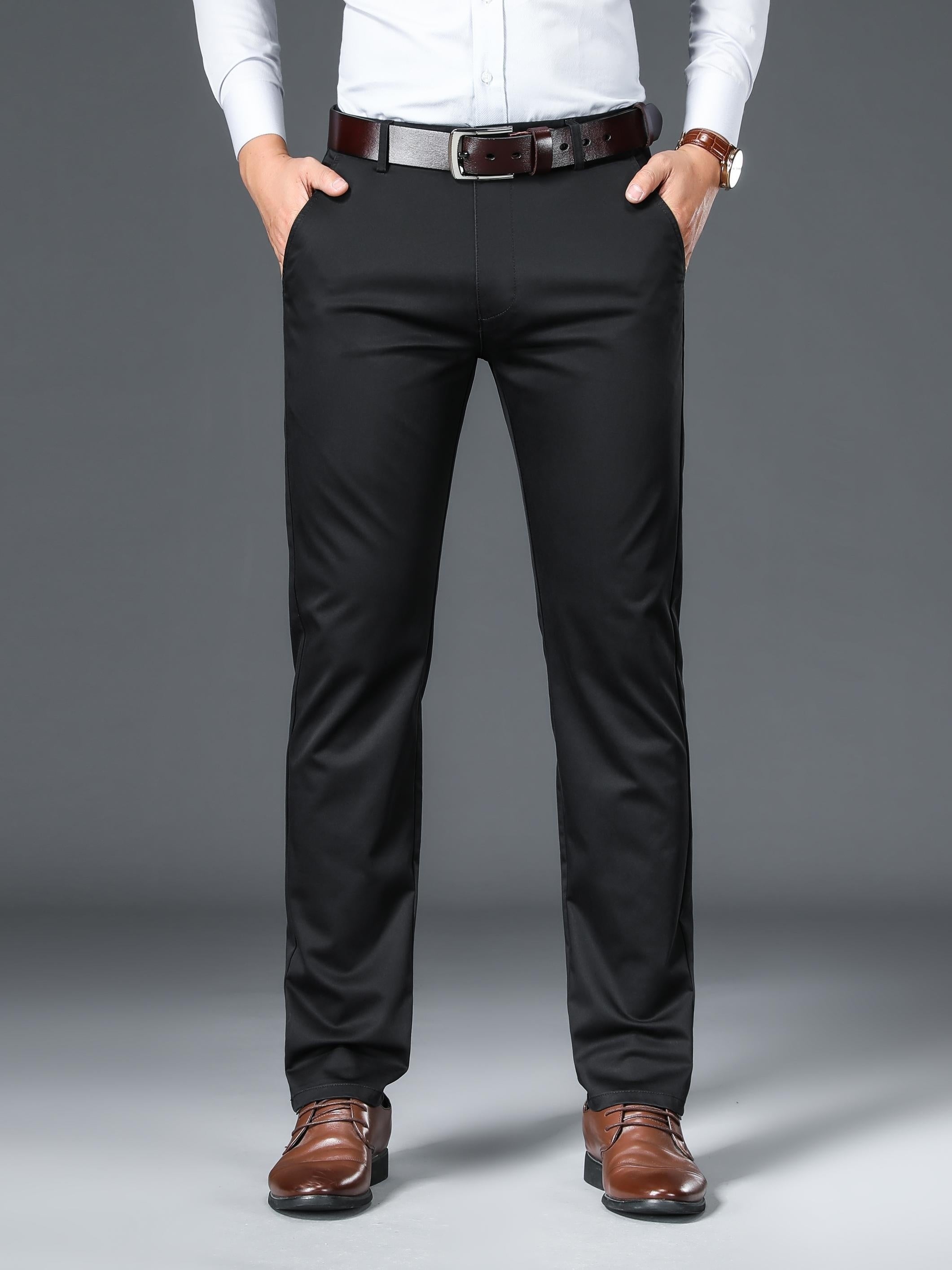 Maxct Classic Design Dress Pants, Men's Semi-formal Embroidery Stretch Dress Pants For Fall Winter Business