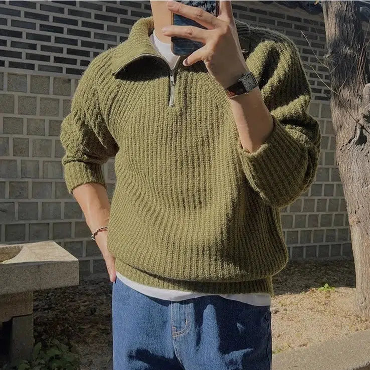 Maxct Turtleneck Half-zip Lapel Sweater