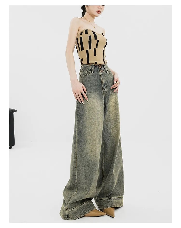 Vintage Streetwear Women's High Waisted Baggy Oversize Wide Leg Denim Pants - true deals club