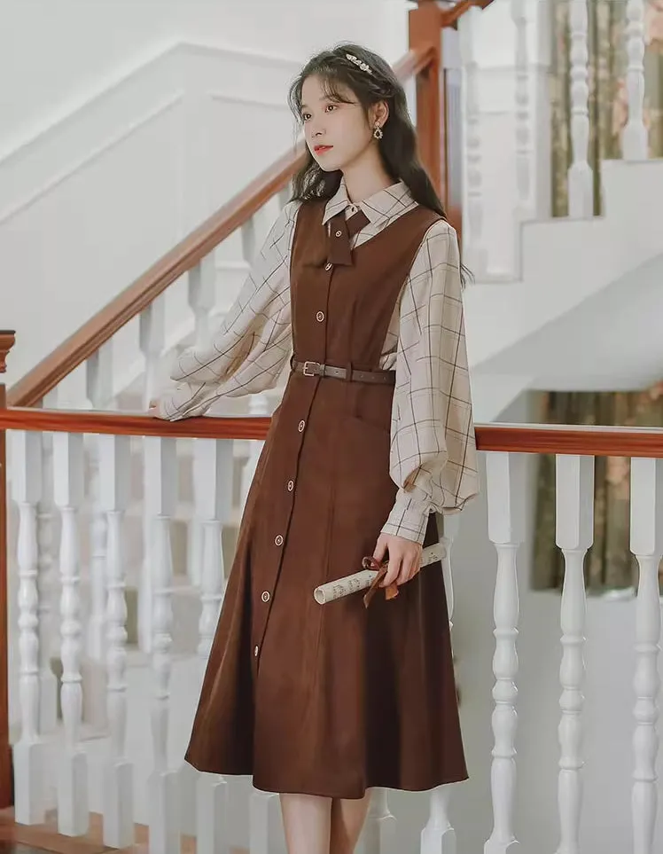 Button Up Suede Pinafore Dress Maxct