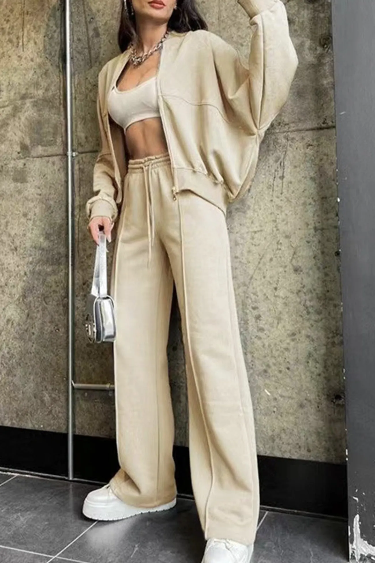 Maxct Sweatshirt Jacket Straight-leg Long Pants Set
