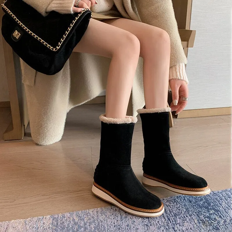 Women's Snow Boots for Cold Winter Retro Mid Calf Boots Maxct
