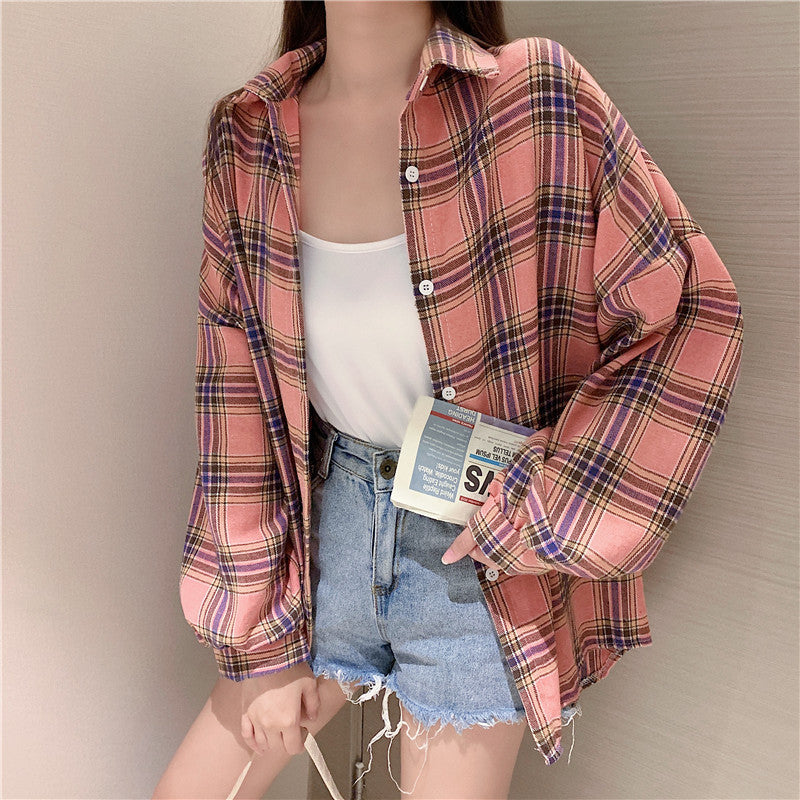 Maxct Vintage Plaid Oversized Loose Blouse