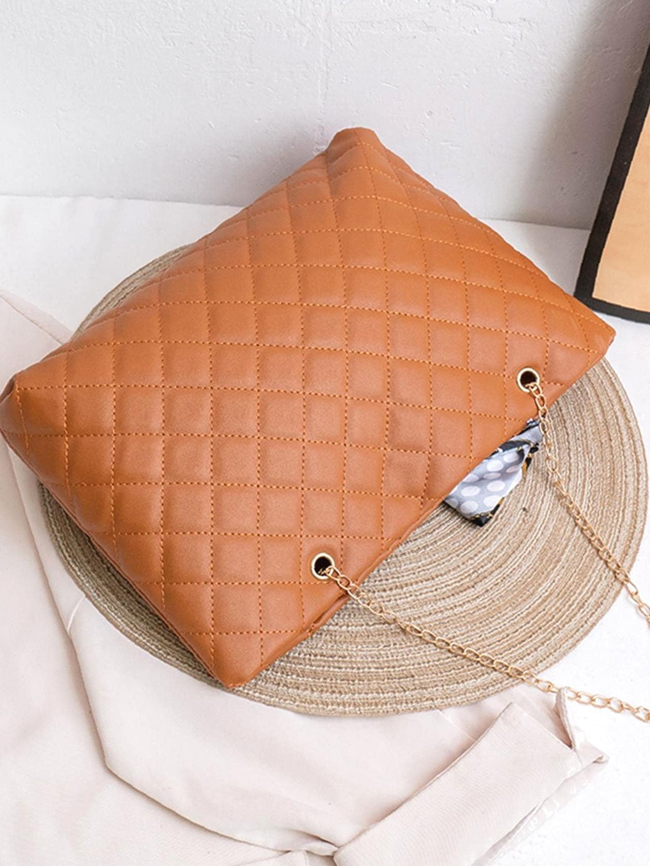 Maxct - Twilly Scarf Decor Quilted Shoulder Tote Bag  - Women Tote Bags