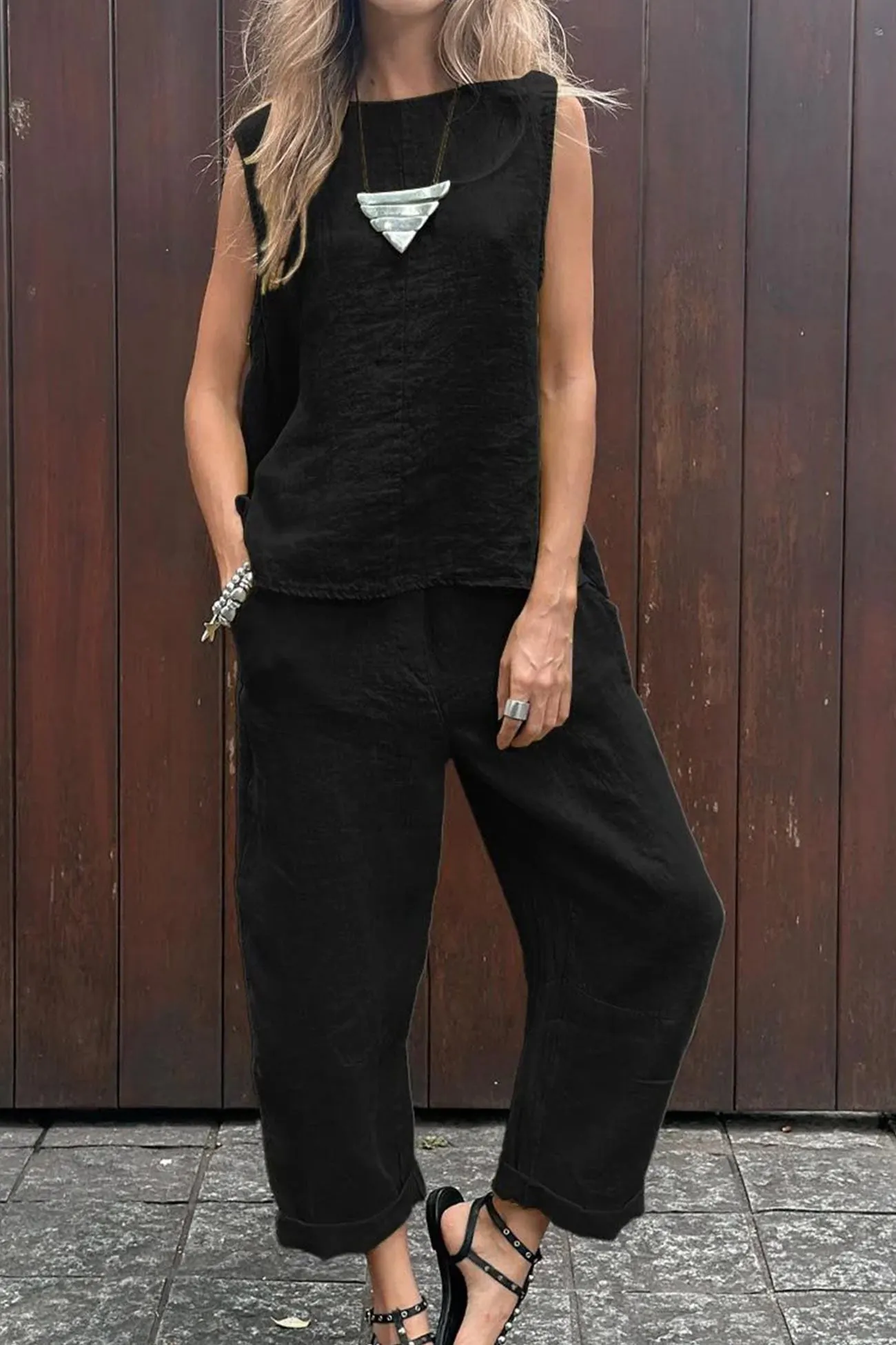 Maxct Solid Tank Top Long Pants Set