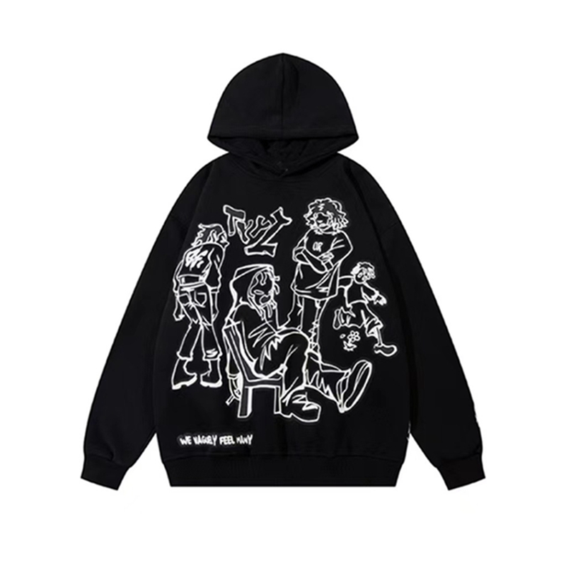 Cartoon Graphic Print Hoodies Women Men Y2K Streetwear Harajuku Long Sleeve Pink Hooded Sweatshirt Vintage Casual Loose Hoodie