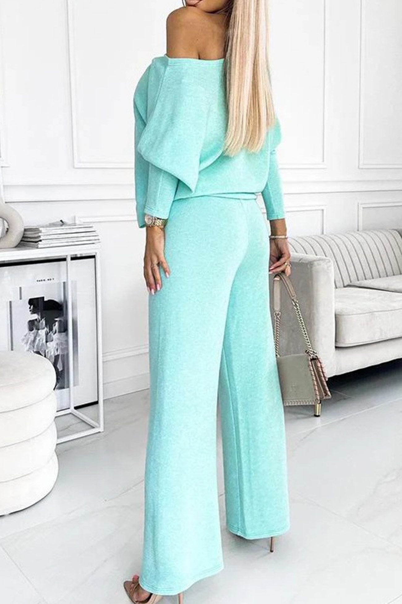 Maxct Solid Drop Shoulder Pullover Pants Set
