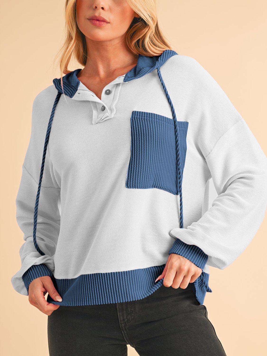 Maxct &Corded Color Block Drawstring Hoodie