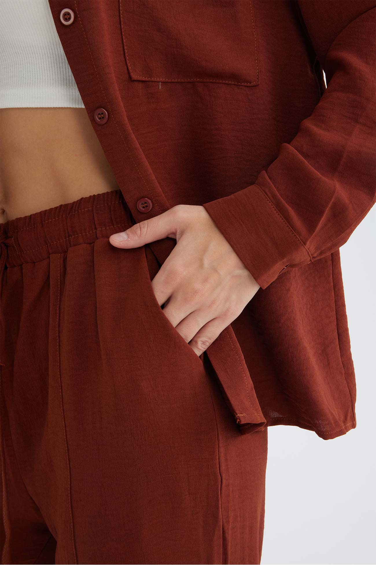 Maxct Long Sleeve Solid Color Shirt Long Pants Set - Image 30
