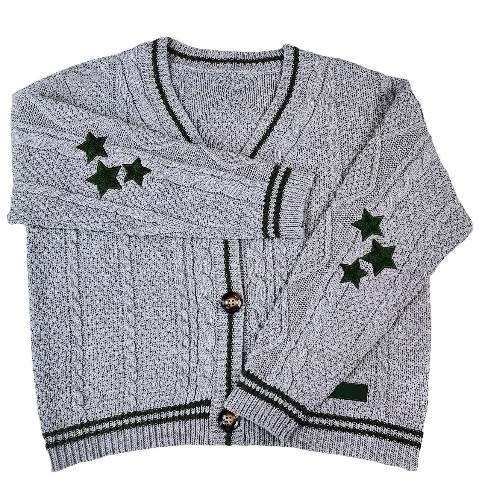 Maxct Oversize Star Embroidered Cable Knit Cardigan
