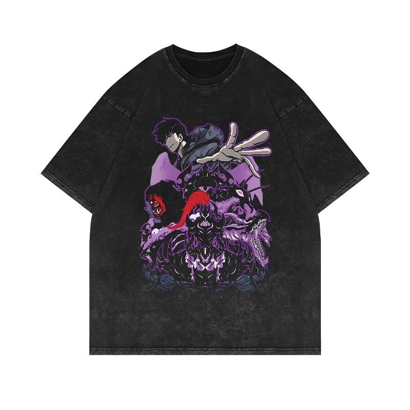 90s Streetwear Solo Leveling Anime T Shirt Men Harajuku Printed Pattern Men Clothing Streetwear Oversized Tops Graphic Cotton Short Sleeve