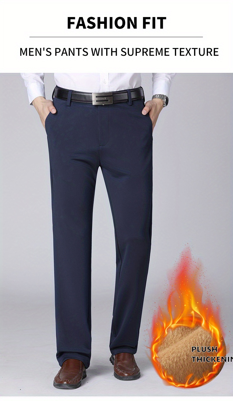 Warm Fleece Dress Pants, Men's Formal Stretch Dress Pants For Fall Winter Business