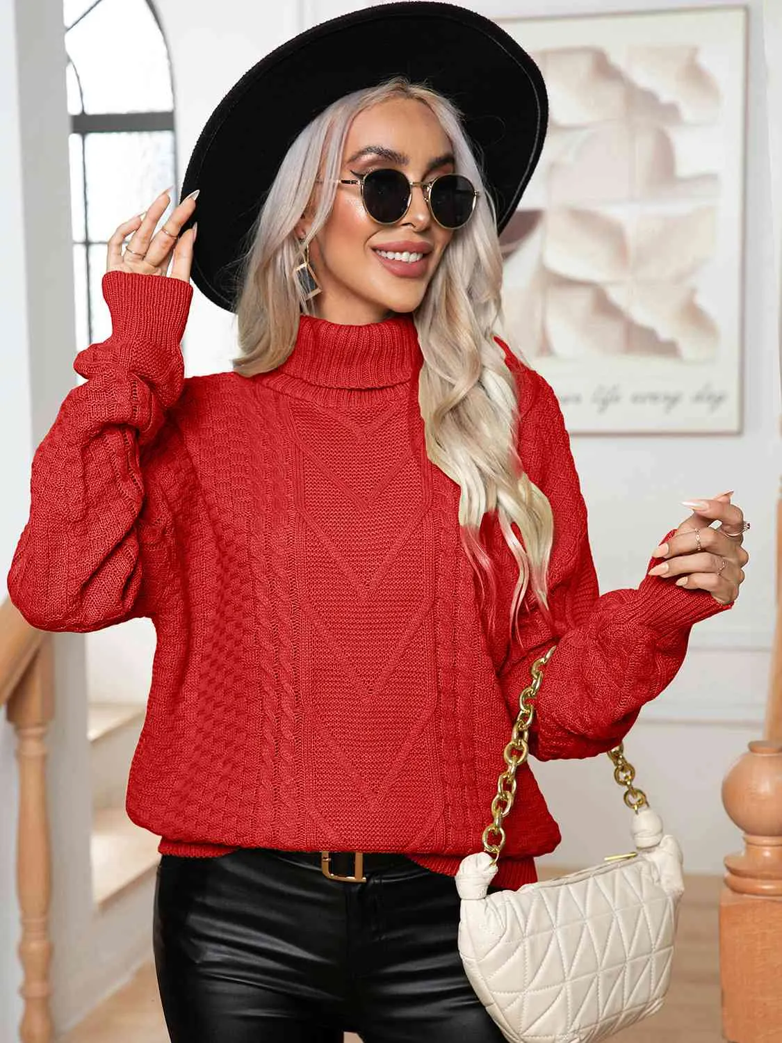 Maxct &Turtleneck Cable-Knit Long Sleeve Sweater