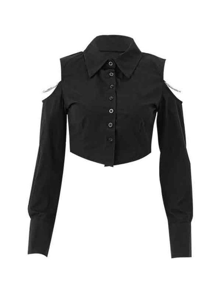 Maxct Cutout Chain Decor Lapel Long Sleeve Shirt