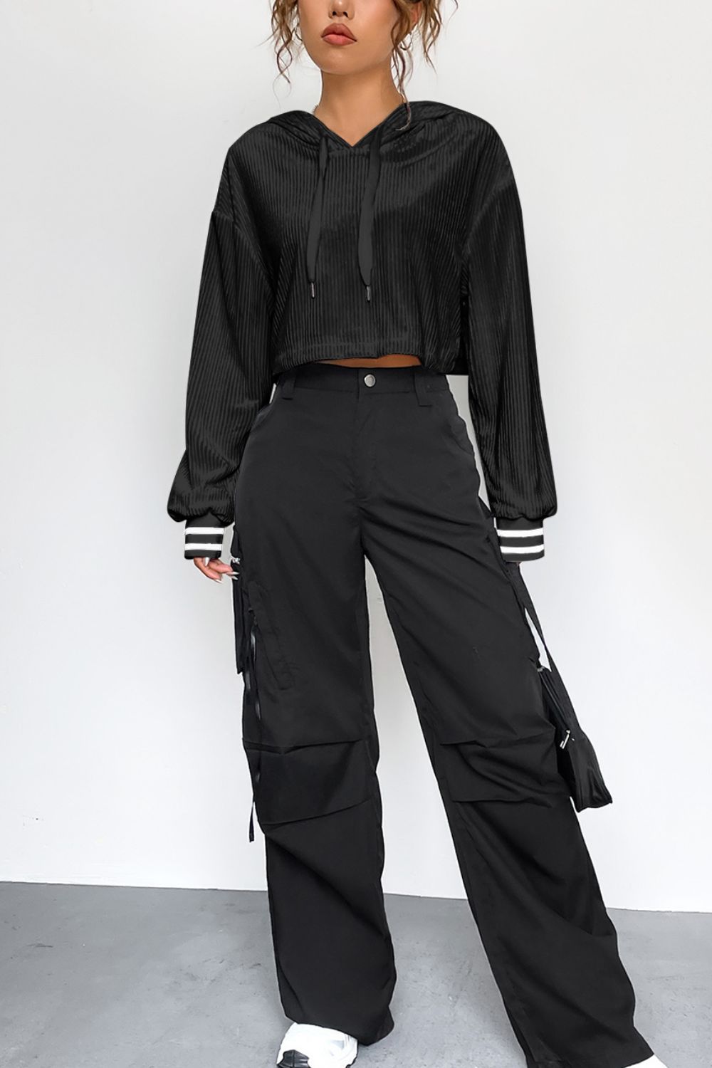 Maxct &Drawstring Drop Shoulder Long Sleeve Hoodie