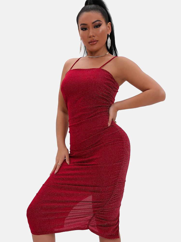 Spaghetti Strap Split Midi Dress Maxct