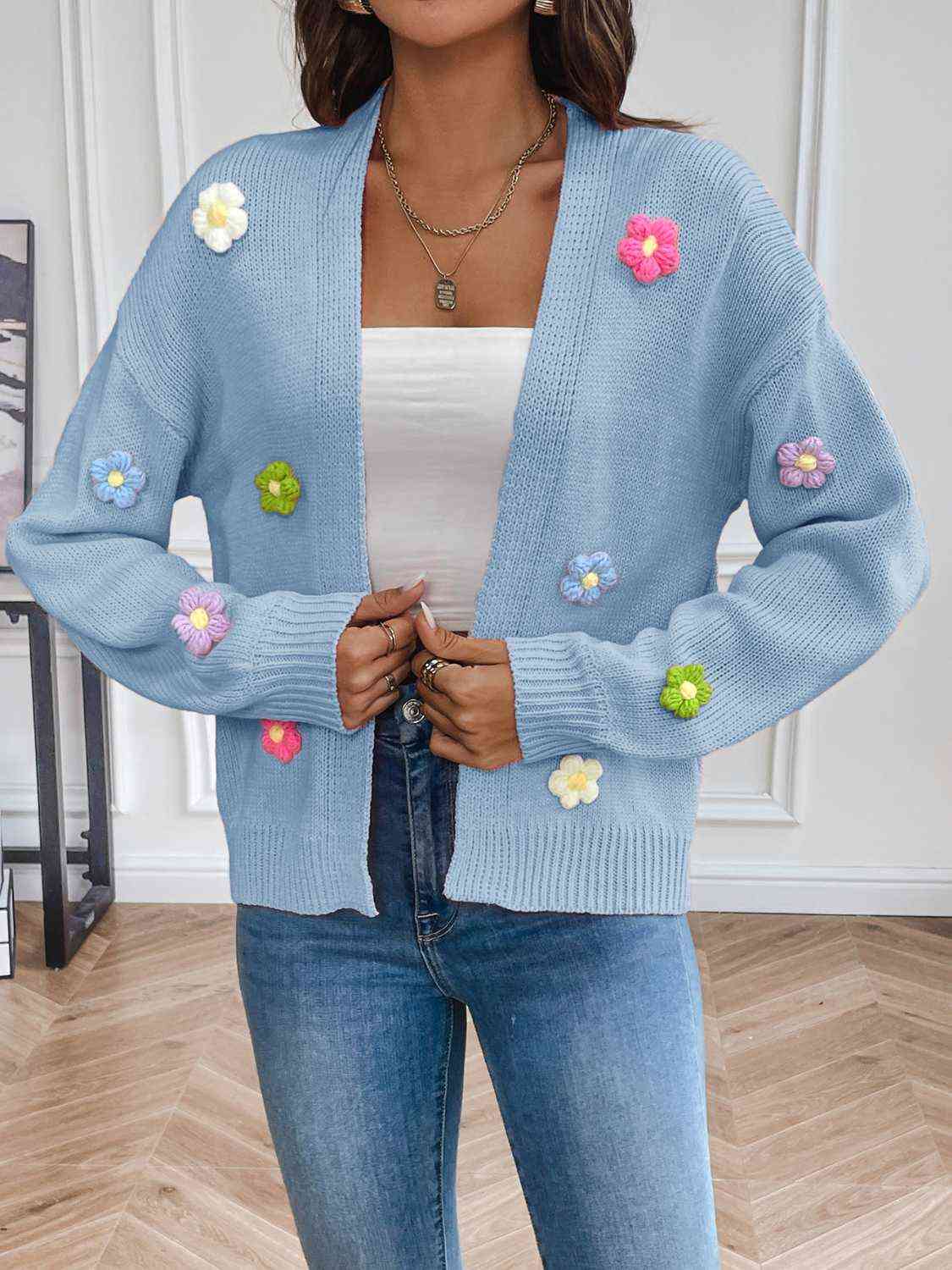 Maxct &Floral Long Sleeve Open Front Cardigan