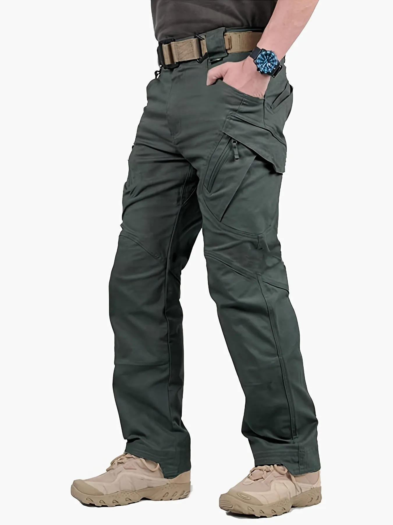 Maxct  Men's Casual Cargo Pants With Zipper Pockets, Male Joggers For Spring And Fall Outdoor