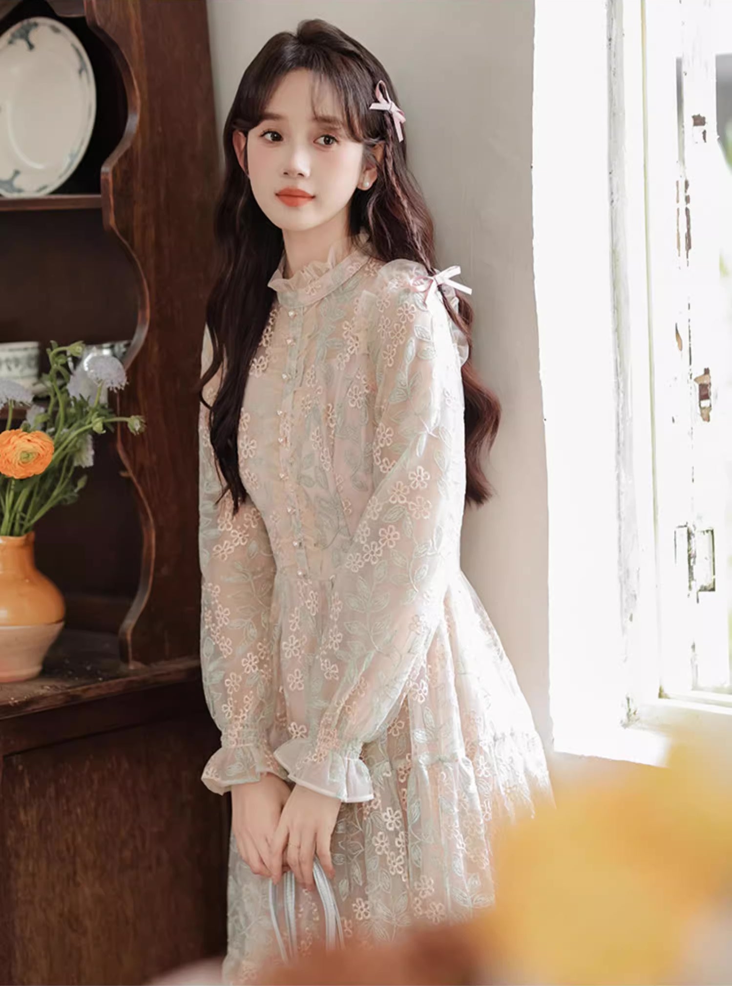 Flower Vines Embroidered Midi Dress Maxct
