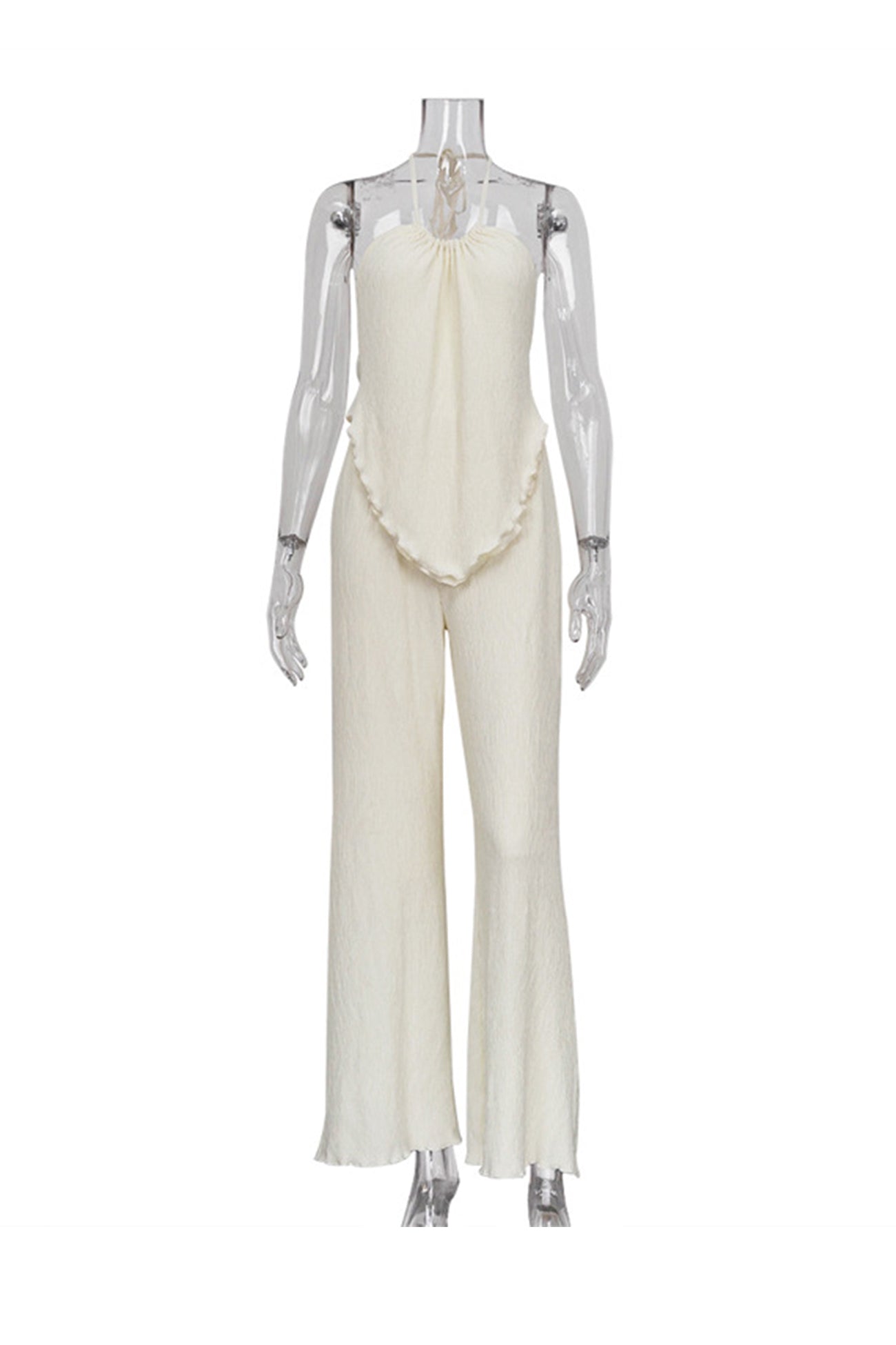 Maxct Pleated Tie-back Vest High Waist Slit Long Pants Set