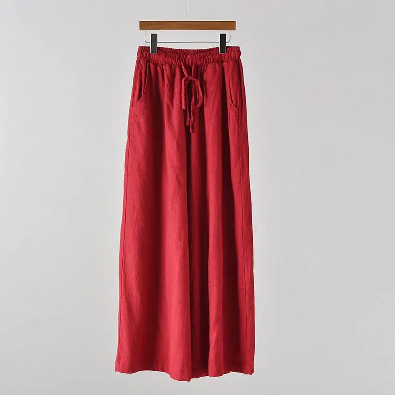 Women Cotton Linen Wide Leg Pants