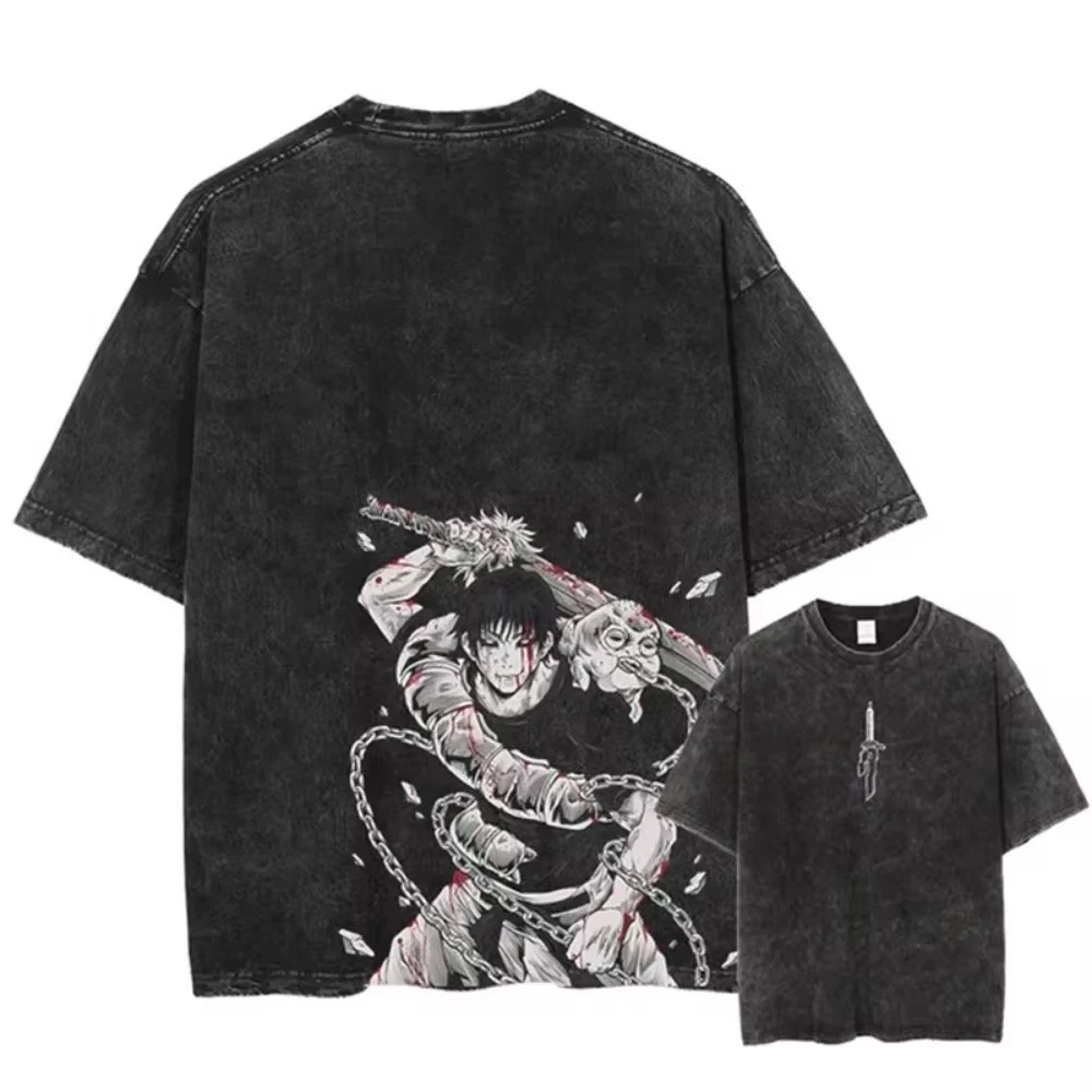 Hip Hop Streetwear Summer Short Sleeve Vintage T-Shirt Japanese Anime Graphic Print TShirt Men Harajuku Casual Loose Washed Tees